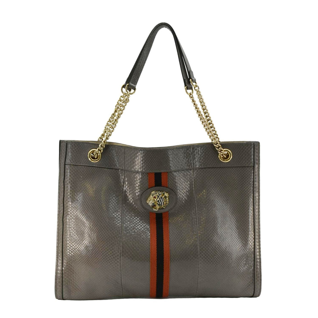 GUCCI Rajah Large Snakeskin Leather Tote Bag Dusty Grey