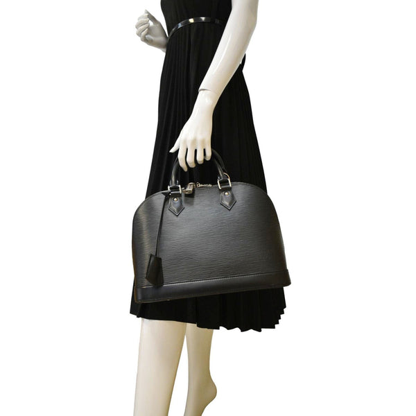 LOUIS VUITTON eather Satchel Bag Black dummy look