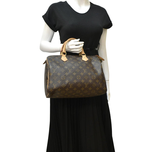 LOUIS VUITTON Speedy 30 Monogram Canvas Satchel Bag Brown