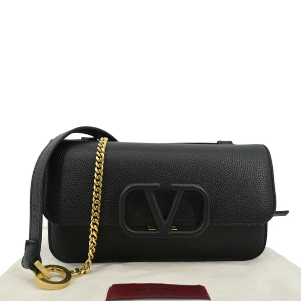 VALENTINO VSling Italian Black Leather Crossbody Belt Bag with close front view