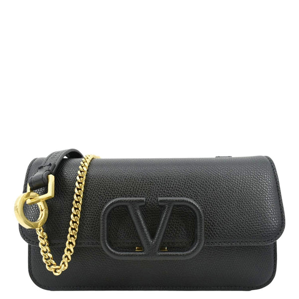VALENTINO VSling Italian Black Leather Crossbody Belt Bag  with front view