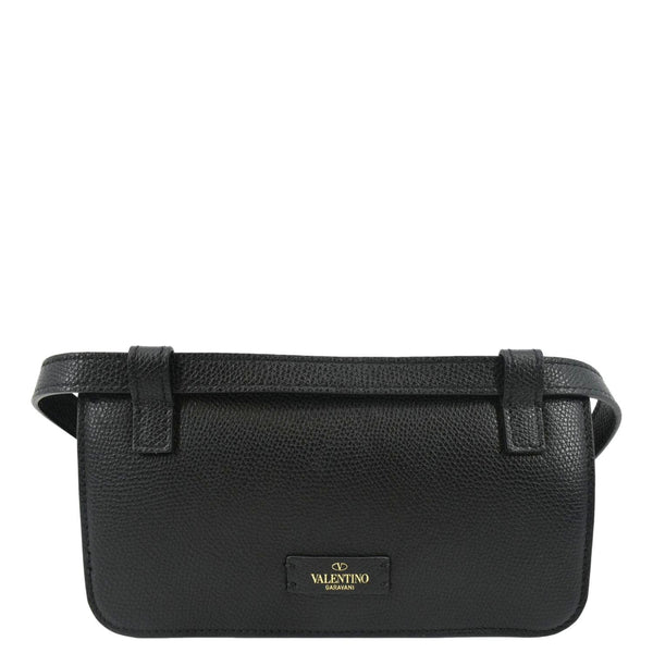 VALENTINO VSling Italian Black Leather Crossbody Belt Bag with back view