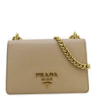 PRADA Soft Saffiano Leather Chain Crossbody Bag Beige