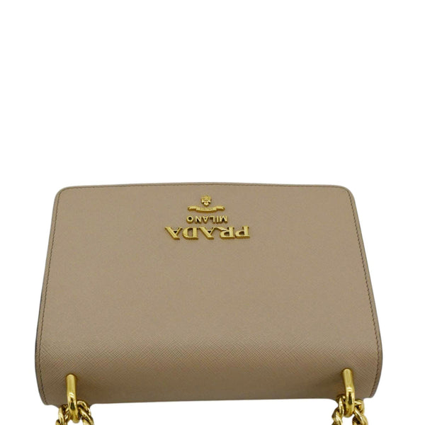 PRADA Soft Saffiano Leather Chain Crossbody Bag Beige