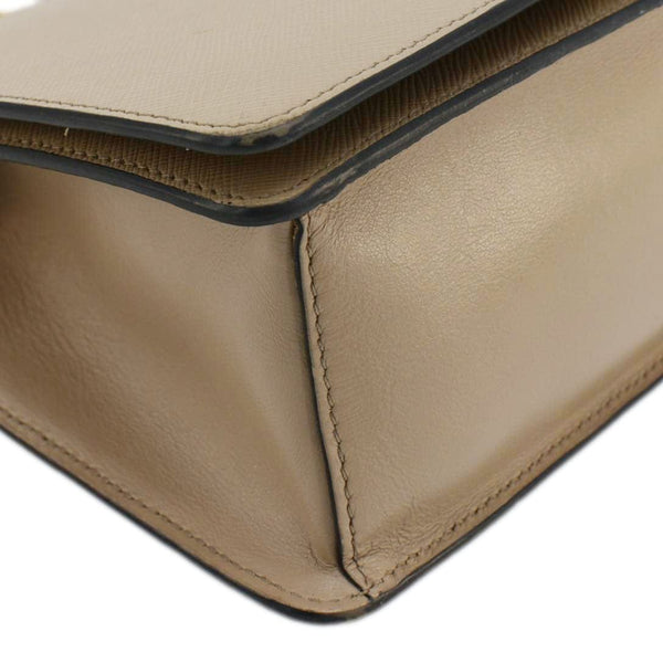 PRADA Soft Saffiano Leather Chain Crossbody Bag Beige