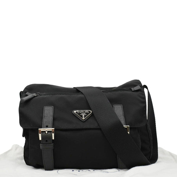 PRADA Nylon Messenger Bag Black front side