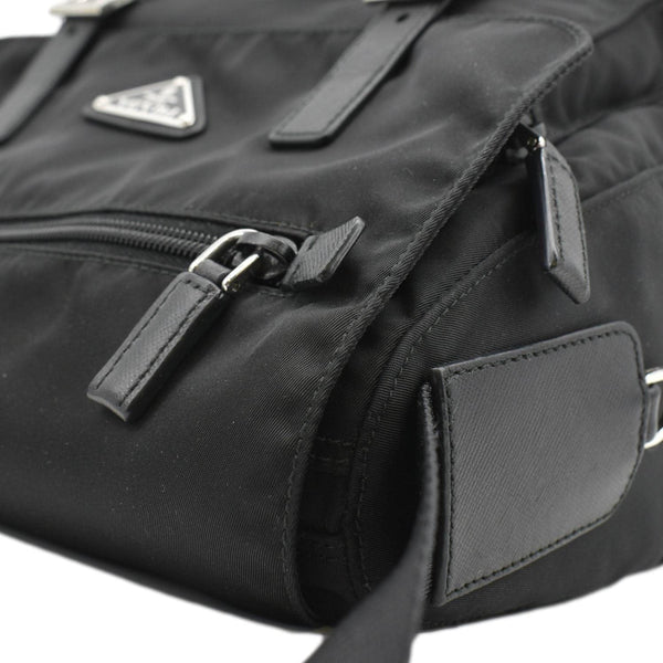 PRADA Nylon Messenger Bag Black upper left corner look