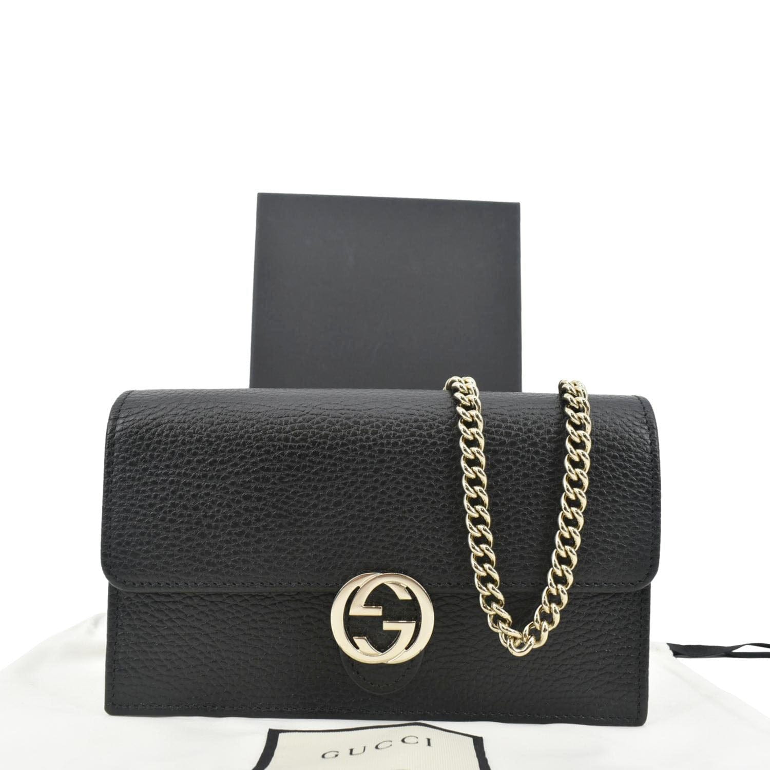 GUCCI GG Interlocking Pebbled Leather Crossbody Bag Black 615523