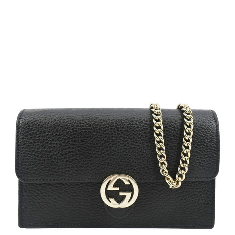 GUCCI GG Interlocking Pebbled Leather Crossbody Bag Black 615523