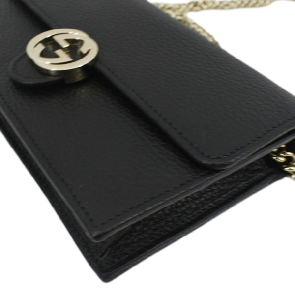 GUCCI GG Interlocking Pebbled Leather Crossbody Bag Black 615523