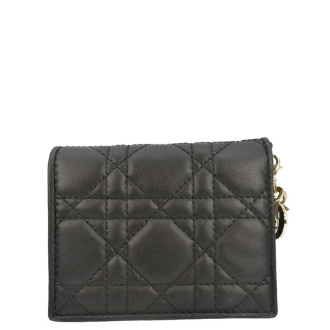 CHRISTIAN DIOR Lady Dior Gardenia Mini Cannage Lambskin Compact Wallet Black