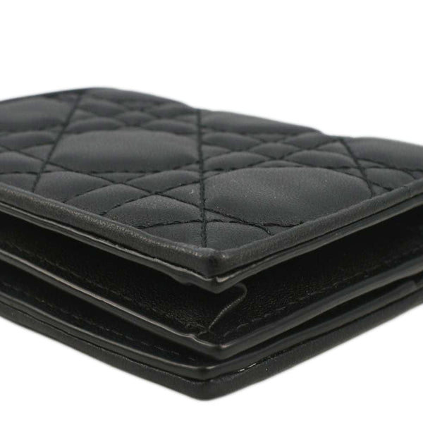 CHRISTIAN DIOR Lady Dior Gardenia Mini Cannage Lambskin Compact Wallet Black