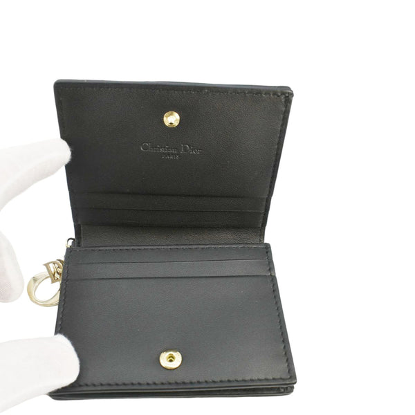 CHRISTIAN DIOR Lady Dior Gardenia Mini Cannage Lambskin Compact Wallet Black