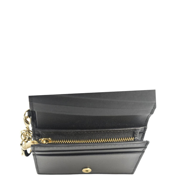 CHRISTIAN DIOR Lady Dior Gardenia Mini Cannage Lambskin Compact Wallet Black