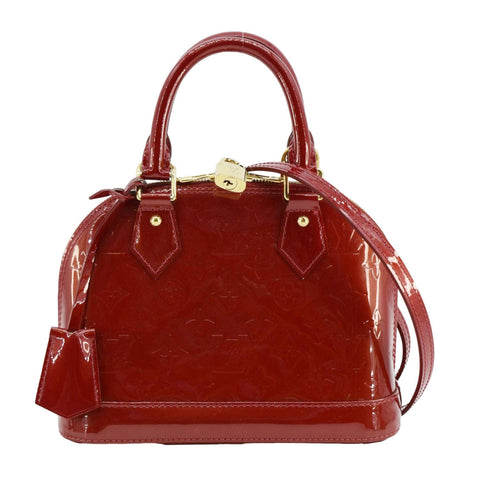 LOUIS VUITTON Alma BB Monogram Vernis Leather Satchel Bag Red
