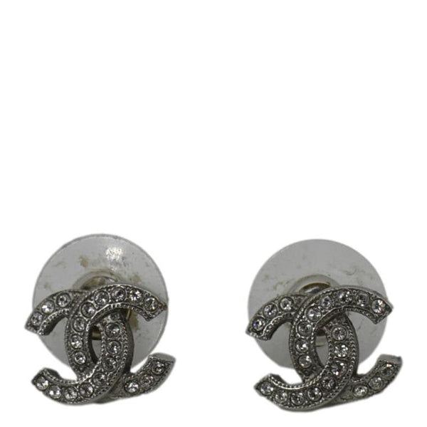 CHANEL CC Crystal Earrings Silver