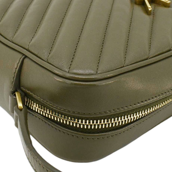YVES SAINT LAURENT Lou Chevron Leather Camera Crossbody Bag Olive