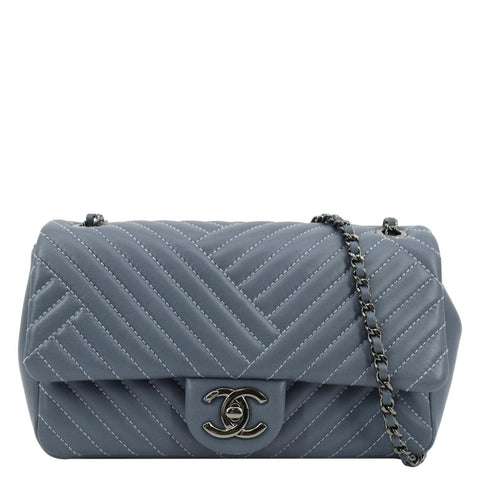 CHANEL CC Small Crossing Flap Quilted Leather Shoulder Bag Blue