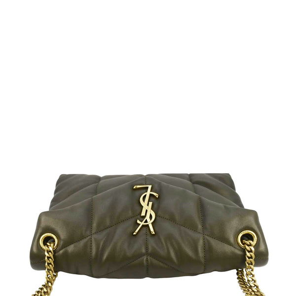 YVES SAINT LAURENT Loulou Puffer Small Quilted Lambskin Leather Chain Crossbody Bag Olive