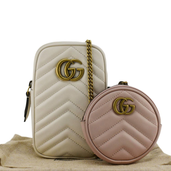 GUCCI GG Marmont Mini Matelasse Leather Shoulder Bag White 699759