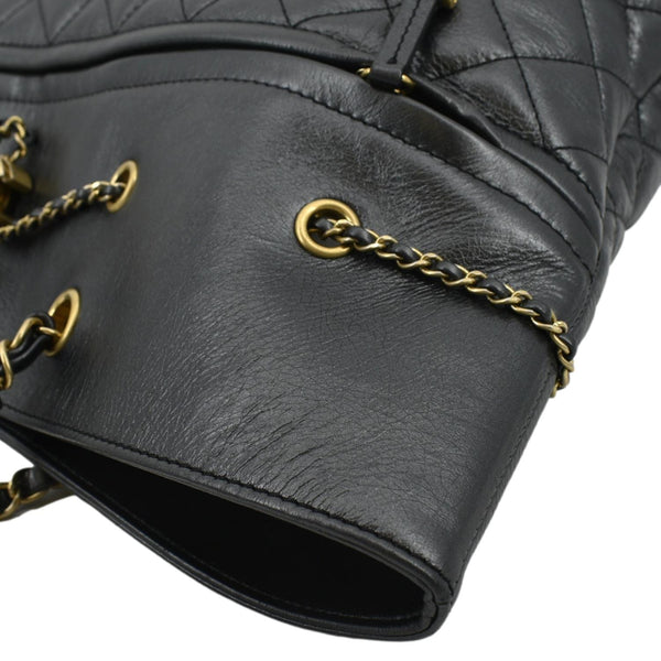 CHANEL Front CC Drawstring Quilted Leather Shopping Tote Bag Dark Grey