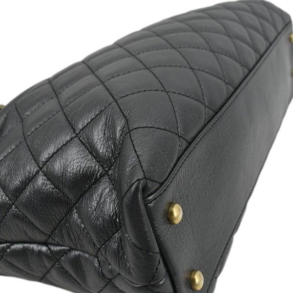 CHANEL Front CC Drawstring Quilted Leather Shopping Tote Bag Dark Grey