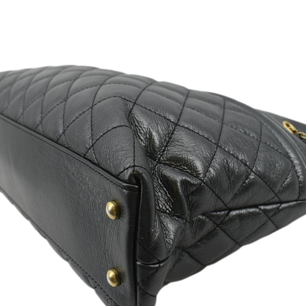 CHANEL Front CC Drawstring Quilted Leather Shopping Tote Bag Dark Grey