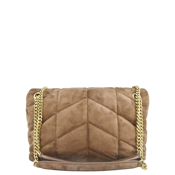 YVES SAINT LAURENT Loulou Puffer Quilted Suede Chain Shoulder Bag Brown