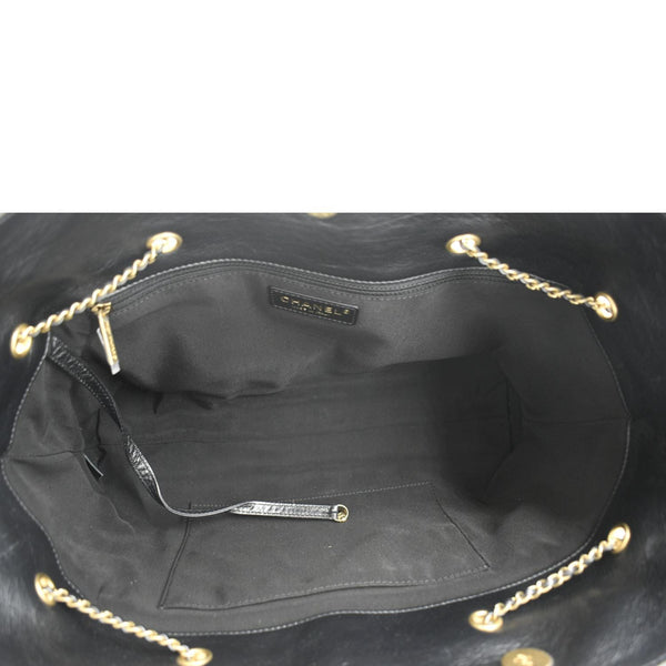 CHANEL Front CC Drawstring Quilted Leather Shopping Tote Bag Dark Grey