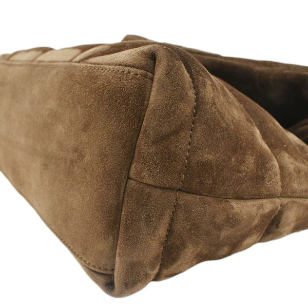 YVES SAINT LAURENT Loulou Puffer Quilted Suede Chain Shoulder Bag Brown