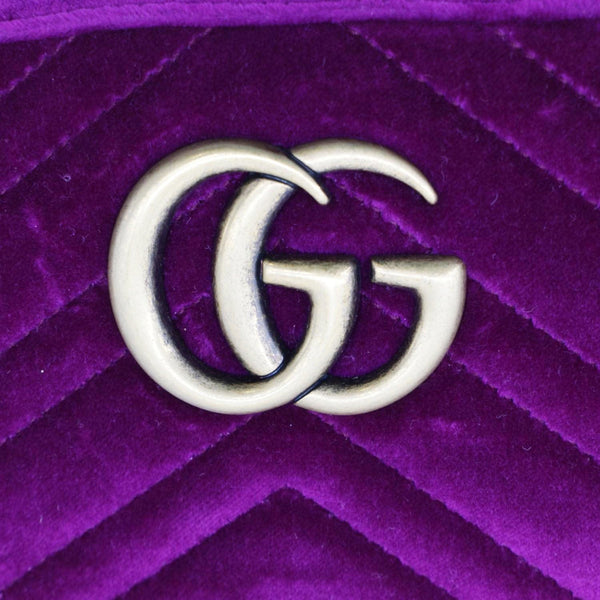 GUCCI GG Marmont Small Matelasse Velvet Chain Shoulder Bag Purple 447632