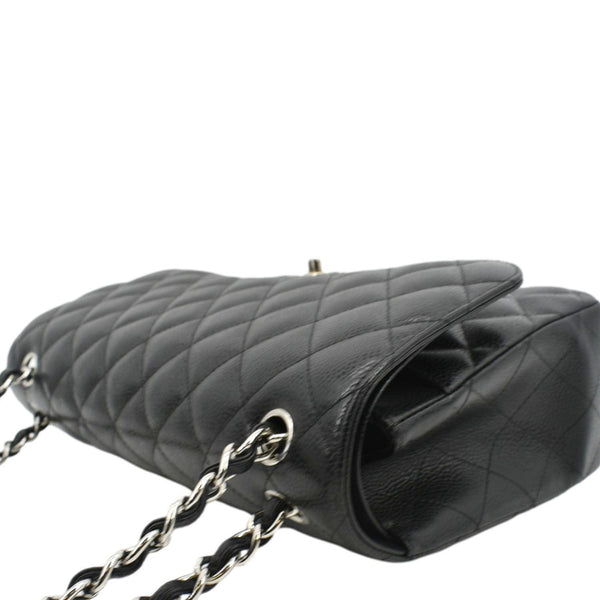 CHANEL Classic Jumbo Double Flap Quilted Caviar Leather Shoulder Bag Black