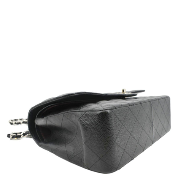 CHANEL Classic Jumbo Double Flap Quilted Caviar Leather Shoulder Bag Black