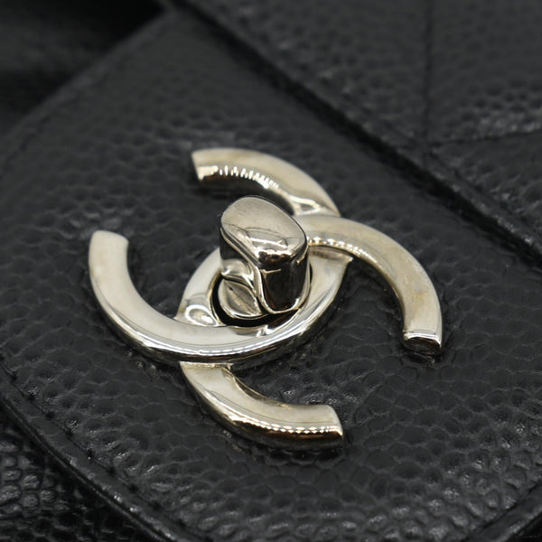 CHANEL Classic Jumbo Double Flap Quilted Caviar Leather Shoulder Bag Black