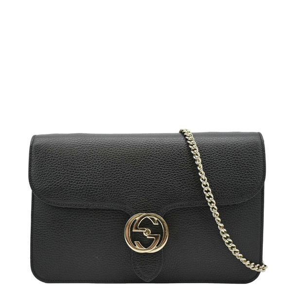 GUCCI Leather Crossbody Bag Black front look