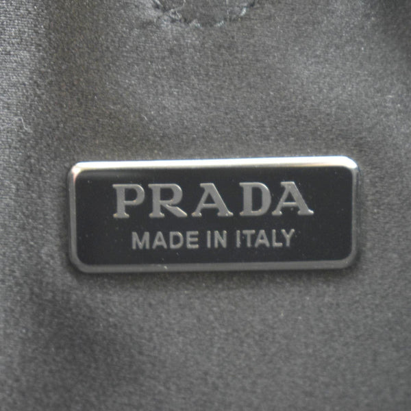PRADA Chain Flat Mini Crystal Embellished Satin Tote Bag Silver