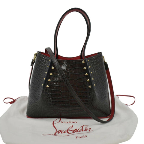 CHRISTIAN LOUBOUTIN Cabarock Mini Crocodile Embossed Leather Shoulder Bag Brown