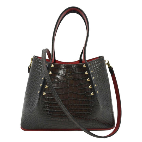 CHRISTIAN LOUBOUTIN Cabarock Mini Crocodile Embossed Leather Shoulder Bag Brown
