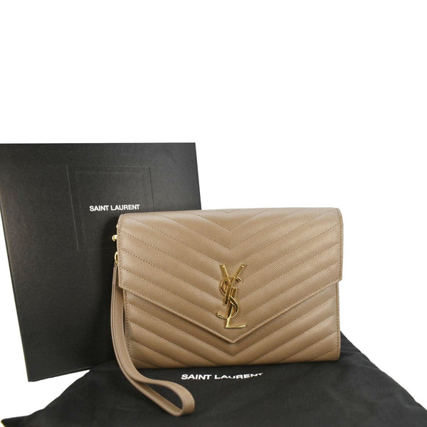 YVES SAINT LAURENT Cassandre Flap Leather Pouch Beige