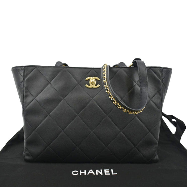 CHANEL Shopping Quilted Leather Tote Bag Black