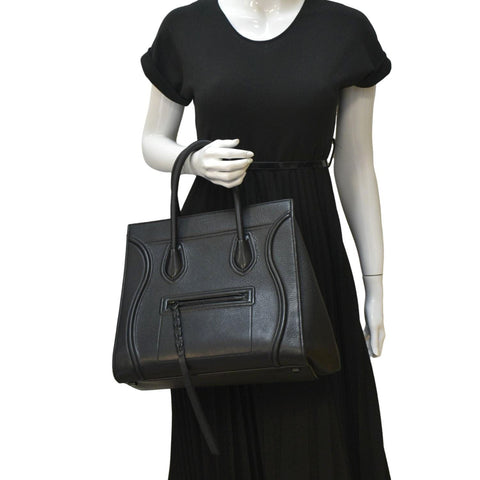 CELINE Luggage Phantom Medium Leather Tote Bag Black