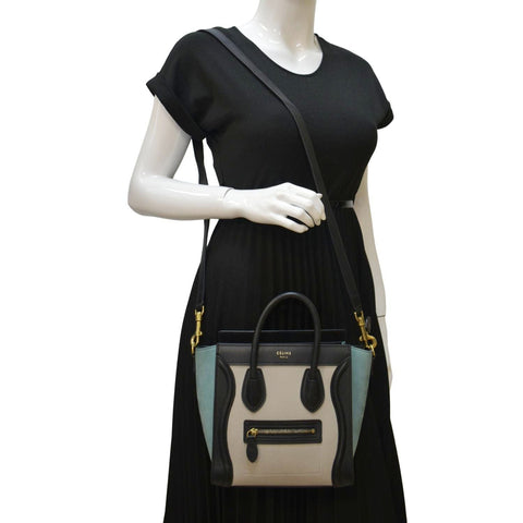 CELINE Luggage Calfskin Leather and Suede Crossbody Bag Tricolor