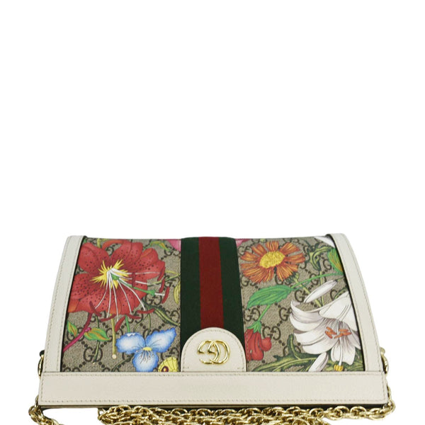 GUCCI Ophidia Web Small GG Floral Canvas Chain Shoulder Bag Beige 503877
