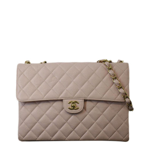 CHANEL Vintage Classic Jumbo Single Flap Caviar Leather Shoulder Bag Dusty Pink