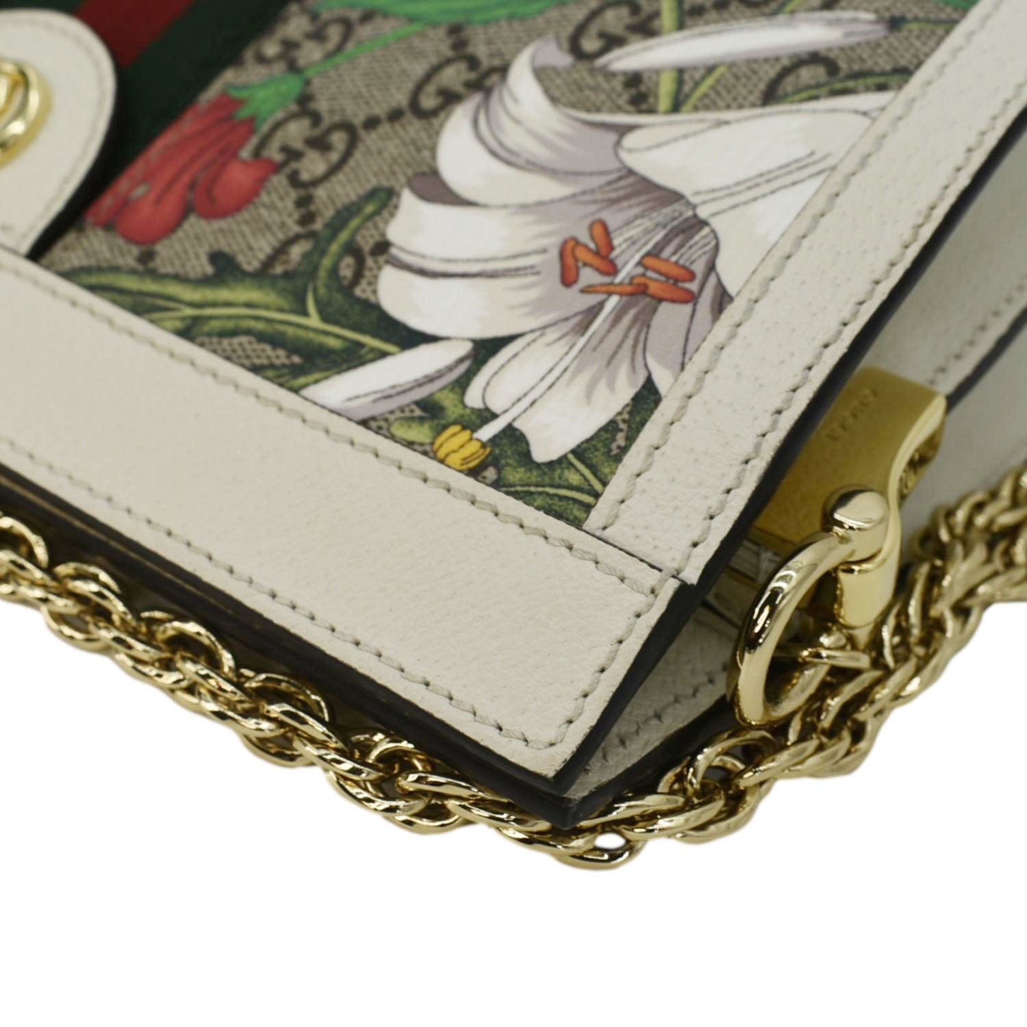 GUCCI Ophidia Web Small GG Floral Canvas Shoulder Bag Beige
