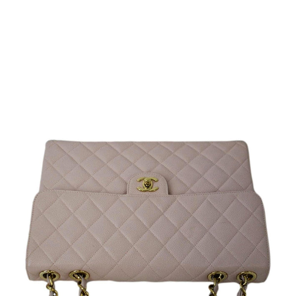 CHANEL Vintage Classic Jumbo Single Flap Caviar Leather Shoulder Bag Dusty Pink