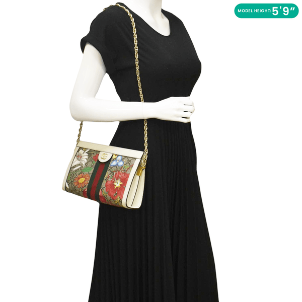 GUCCI Ophidia Web Small GG Floral Canvas Chain Shoulder Bag Beige 503877