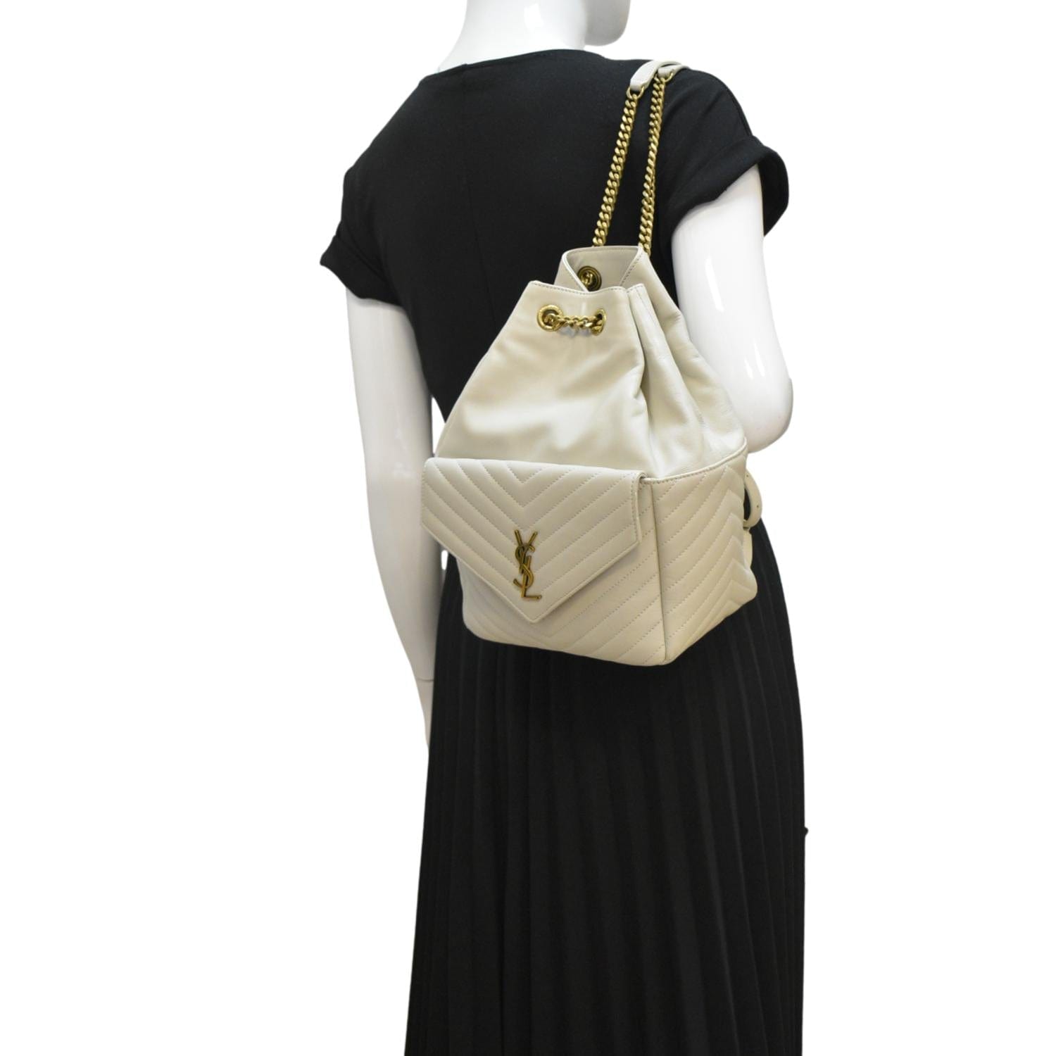 joe's mini gold backpack YVES SAINT LAURENT Joe Drawstring Leather White Backpack Bag