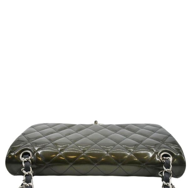 CHANEL Jumbo Flap Striated Quilted Patent Leather Shoulder Bag Green