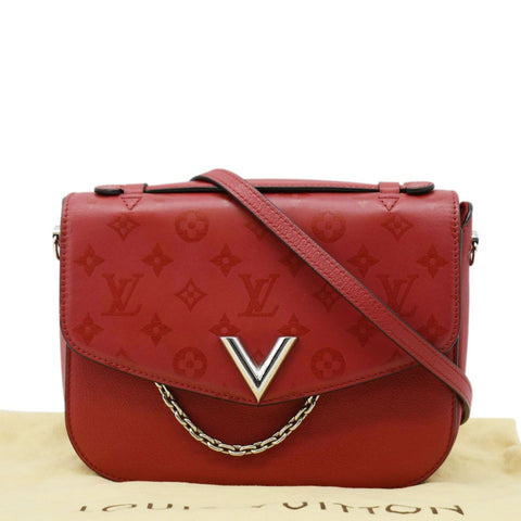 LOUIS VUITTON Very Monogram Leather Messenger Bag Red